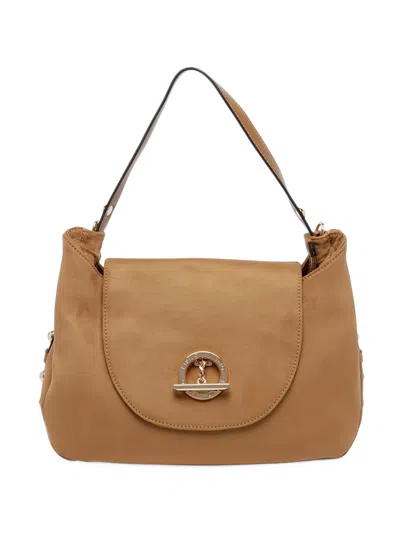 Liu •jo Suede-finish Logo-plaque Shoulder Bag In Brown