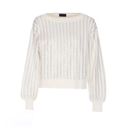 Liu •jo Liu Jo Crewneck Puff Sleeve Sweater In White