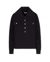 Liu •jo Ribbed Knit Top With Oversized Collar And Metallic Button Details In Black