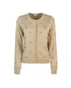Liu •jo Cardigan Beige Con Logo E Strass In Brown