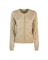 Liu •jo Cardigan Beige Con Logo E Strass In Brown