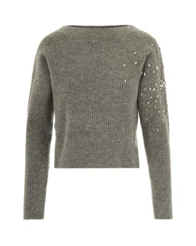 Liu •jo Embellished Ribbed Sweater In Gray