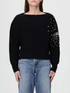 Liu •jo Black Wool Sweater With Rhinestones In Black