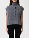 Liu •jo Sleeveless Knitted Vest With High Buttoned Collar And Rhinestone Accent In Gray
