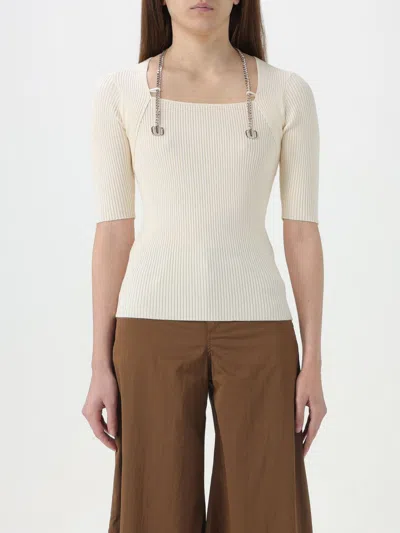 Liu •jo Chain-link Ribbed-knit Top In White