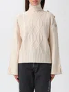 Liu •jo Cable Knit Sweatshirt With Jewel Button Detail In Neutral