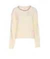 Liu •jo Oversized Cable-knit Sweater With Jewel Embellishments In White