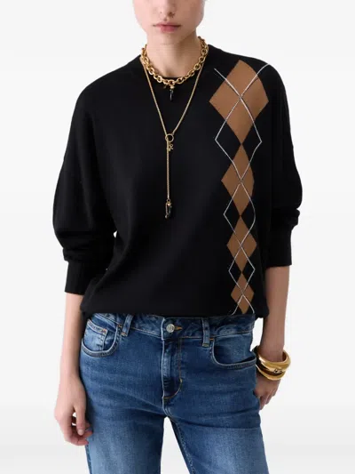 Liu •jo Sweater With Geometric-intarsia In Black