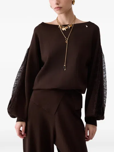 Liu •jo Sweater With Lace Inserts In Brown