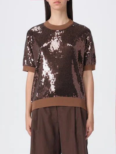 Liu •jo Liu Jo Viscose Knit Sweater With Sequins In Brown