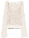 Liu •jo Cotton Knit Sweater In Sand Beige With Openwork Pattern In Beige