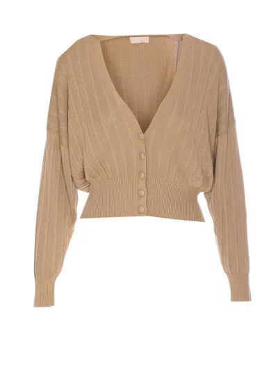 Liu •jo Knitwear Cardigan Cropped Length Long Sleeves In Beige