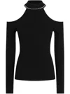 Liu •jo Liu Jo Ribbed Black Sweater With Cold Shoulder Cutouts In Black
