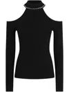 Liu •jo Liu Jo Ribbed Black Sweater With Cold Shoulder Cutouts In Black