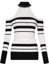 Liu •jo Liu Jo Ribbed Cold-shoulder Sweater With Embellished Neckline In Black