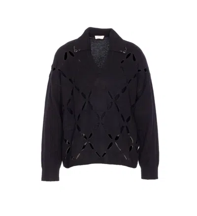 Liu •jo Cut-out V-neck Sweater In Black