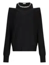 Liu •jo Off-shoulder Black Knit Sweater With Elegant Embellishments In Black