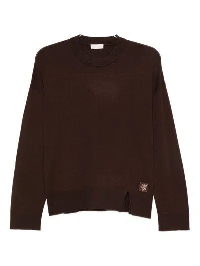 Liu •jo Logo-detail Hem-split Sweater In Brown