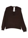 Liu •jo Glitter-embellished V-neck Sweater In Brown