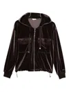 Liu •jo Velvet Zip-up Hoodie In Brown