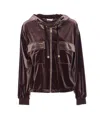 Liu •jo Velvet Zip-up Hoodie In Brown