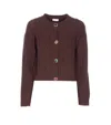 Liu •jo Wool Cardigan With Bejewelled Buttons In Brown