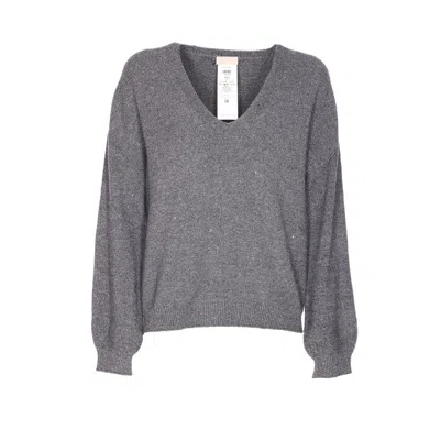Liu •jo Sequined V-neck Knit Sweater In Gray