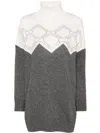 Liu •jo Liu Jo Grey And White Turtleneck Sweater With Rhinestones In Grigio E Bianco