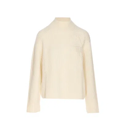 Liu •jo High Neck Long Sleeve Knitted Floral Design In White
