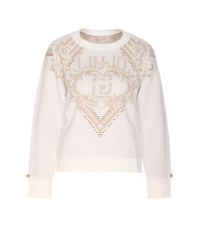 Liu •jo Pearl-embellished Graphic Top In White