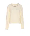Liu •jo Oversized Cable-knit Sweater With Jewel Embellishments In White