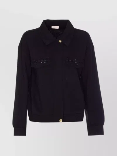 Liu •jo Sweatshirt With Collared Neck And Studded Pockets In Black