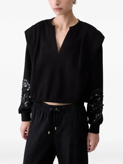 Liu •jo Sweatshirt With Jewel Embroidery In Black