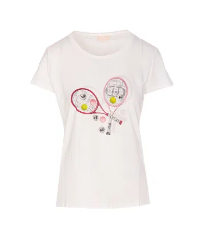 Liu •jo Crewneck Tennis Motif T-shirt In White