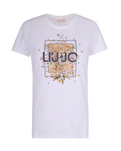 Liu •jo T-shirt Bianca Con Stampa Floreale In White