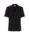 Liu •jo Studded V-neck Embellished T-shirt In Black