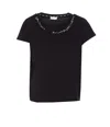 Liu •jo Crewneck T-shirt With Graphic And Strass Detail In Black