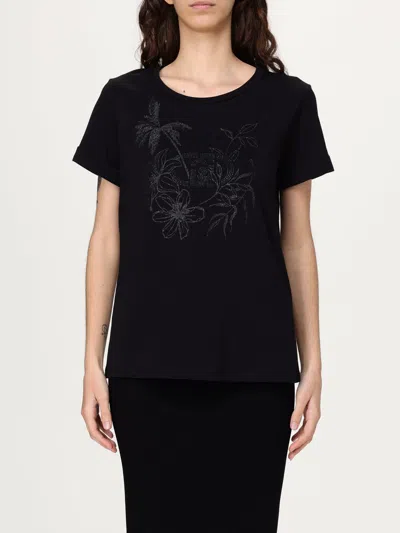 Liu •jo Floral-embellished Cotton T-shirt In Black