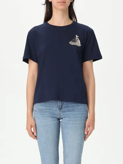 Liu •jo Liu Jo Blue Embroidered Rhinestone T Shirt