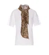 Liu •jo Animal Print Scarf Crewneck T-shirt With Leopard Detail In Multicolour