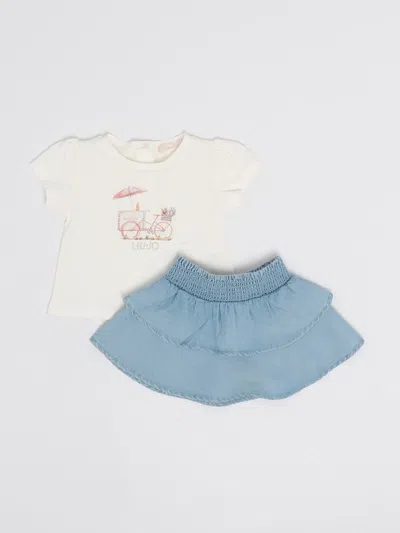 Liu •jo Babies' T-shirt+skirt Suit In Bianco-denim
