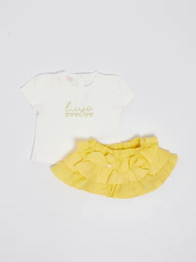 Liu •jo Babies' T-shirt+skirt Suit In Bianco-giallo