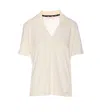 Liu •jo Embellished V-neck Studs Detail Short Sleeve Top In White