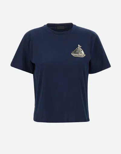 Liu •jo Liu Jo Blue Embroidered Rhinestone T Shirt