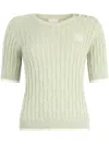 Liu •jo Liu Jo Textured Cable Knit T-shirt With Decorative Buttons In Verde E Bianco
