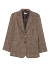 Liu •jo Tailored Checkered Jacket With Notched Lapel In Brown