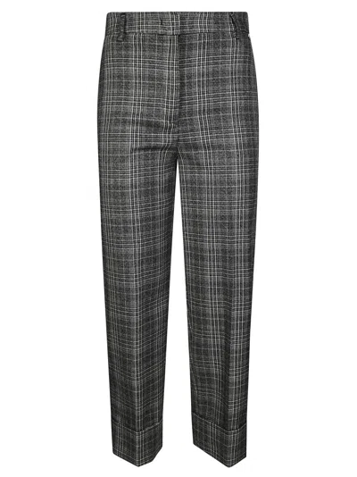 Liu •jo Tailored Grey Checkered Pants With Cuffed Hem In Black