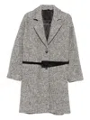 Liu •jo Tailored Herringbone Grey Coat With Slim Belt In Gray