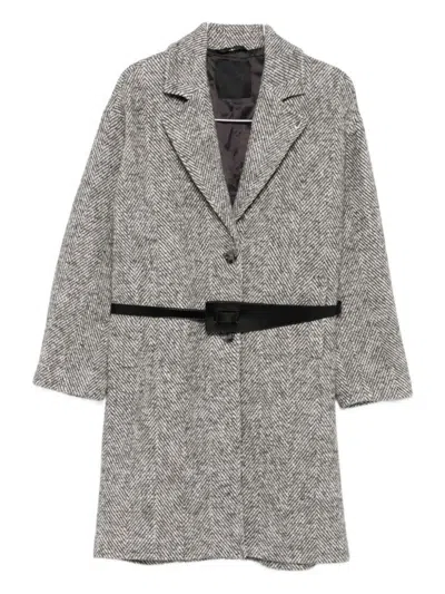 LIU •JO TAILORED HERRINGBONE GREY COAT WITH SLIM BELT