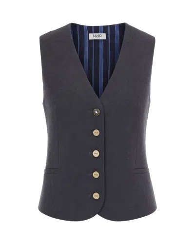 Liu •jo Liu Jo Tailored Sleeveless Vest With Button Front In Dark Grey Melange